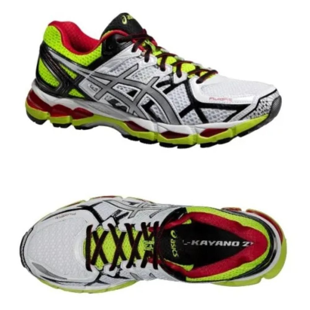 Asics Mens Neon Green & White Gel Kayano 21 Lightning/Flash Yellow Sneakers 11.5 - Picture 1 of 16